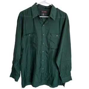 Surprise Vintage 90s Forest Green 100% Silk Button Down Shirt Mens Medium Retro